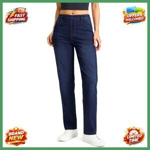 Stretchy High Waist Straight Leg Jeans Tummy Control Pull On Denim